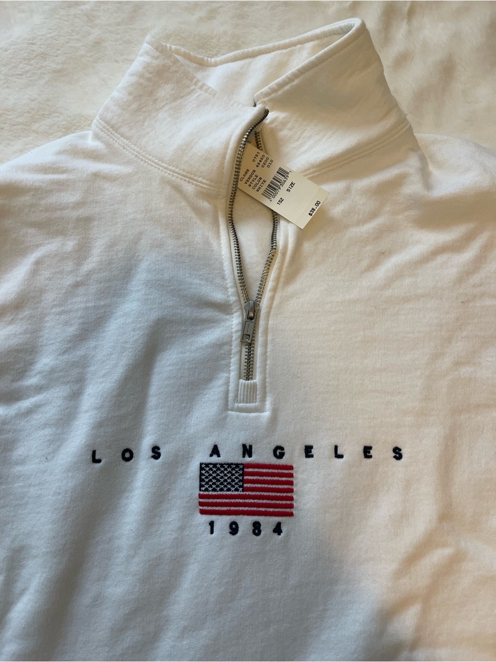 NWT PacSun White Half-Zip Sweatshirt with Los Angeles Graphic